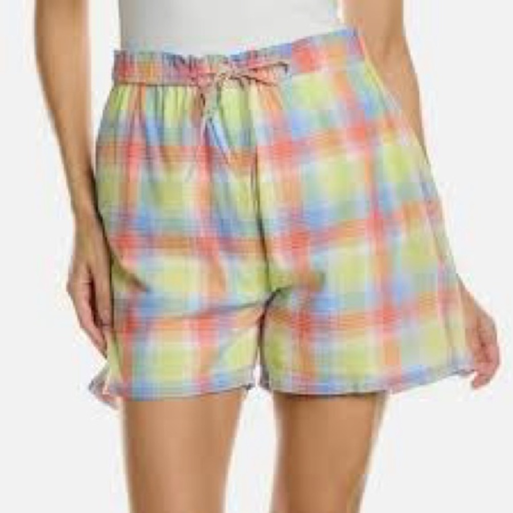 Johnny Was Delacey Plaid Paperbag Shorts.